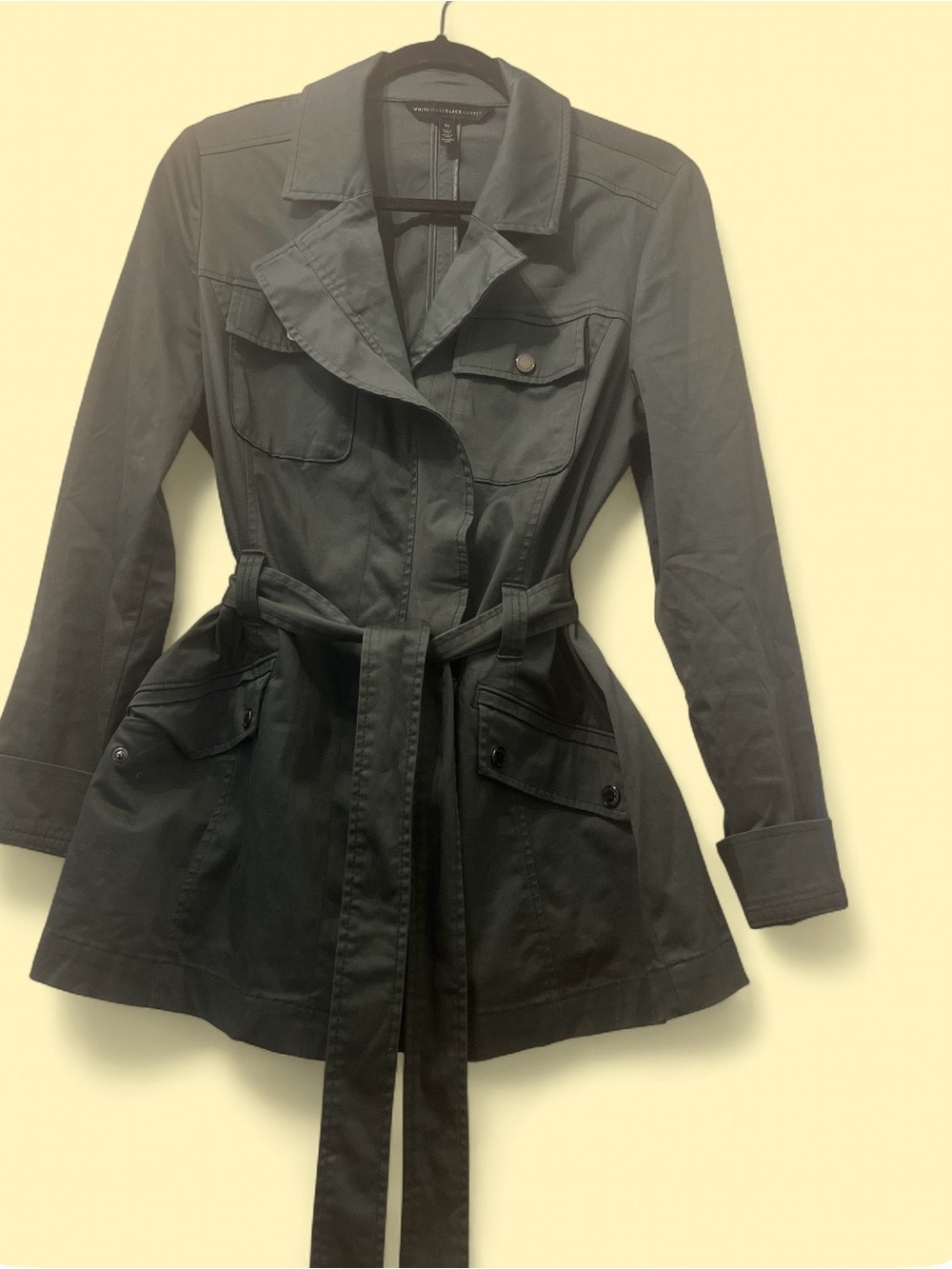 White House Black Market Dark Green Belted Utility Trench